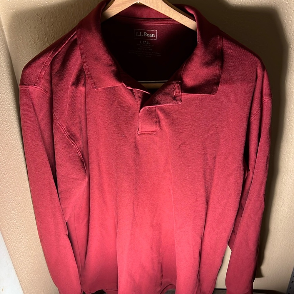 LL Bean Men's Premium Double L® Polo, Long-Sleeve Without Pocket Color Deep Wine